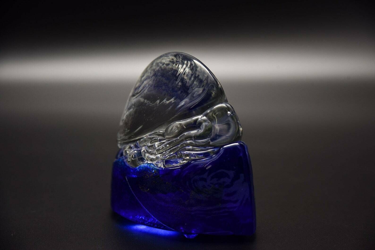Blue And Clear Glass Sculpture By The Glass Studio Denby, Blue Glass Paperweight photo Home Decor