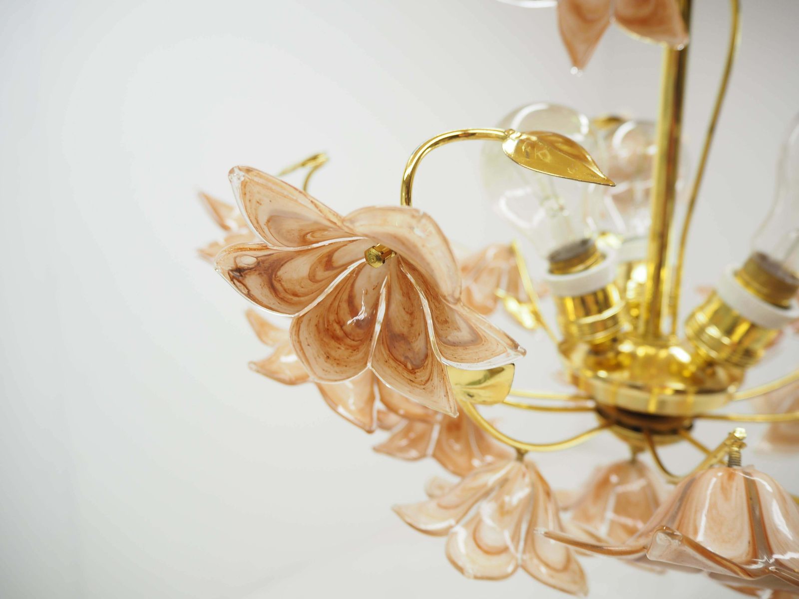 Midcentury Flowers Chandelier, Glass And Brass, 1960s photo vinterior