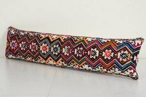Turkish Pillow Cover, Geometrical Pillow Cover, Vintage Handmade, Bedding Kilim Pillows, Organic Cover 10'' X 40'' photo Textiles