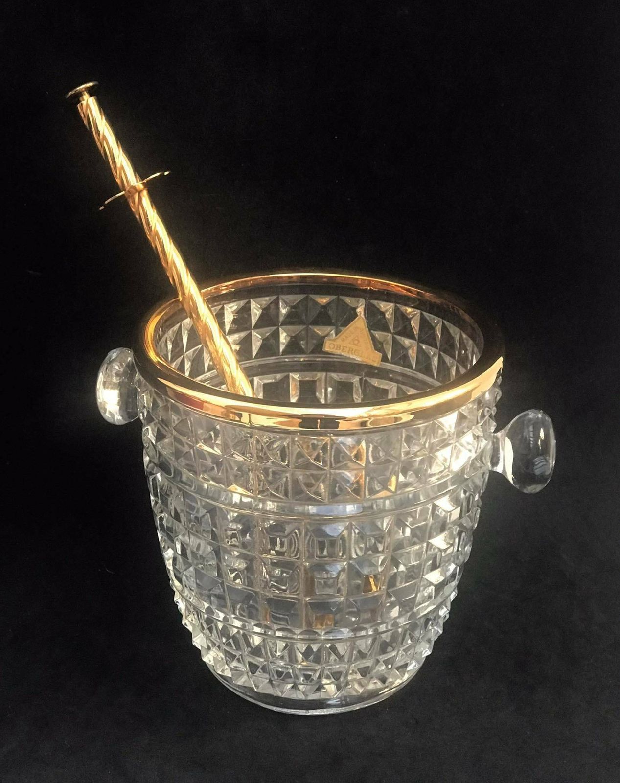 Ice Bucket Heavy Molded Glass With Tongs And Handles Mid Century Austrian Glass Art Oberglas Bar Cart Styling Retro Bar Accessories, Mcm