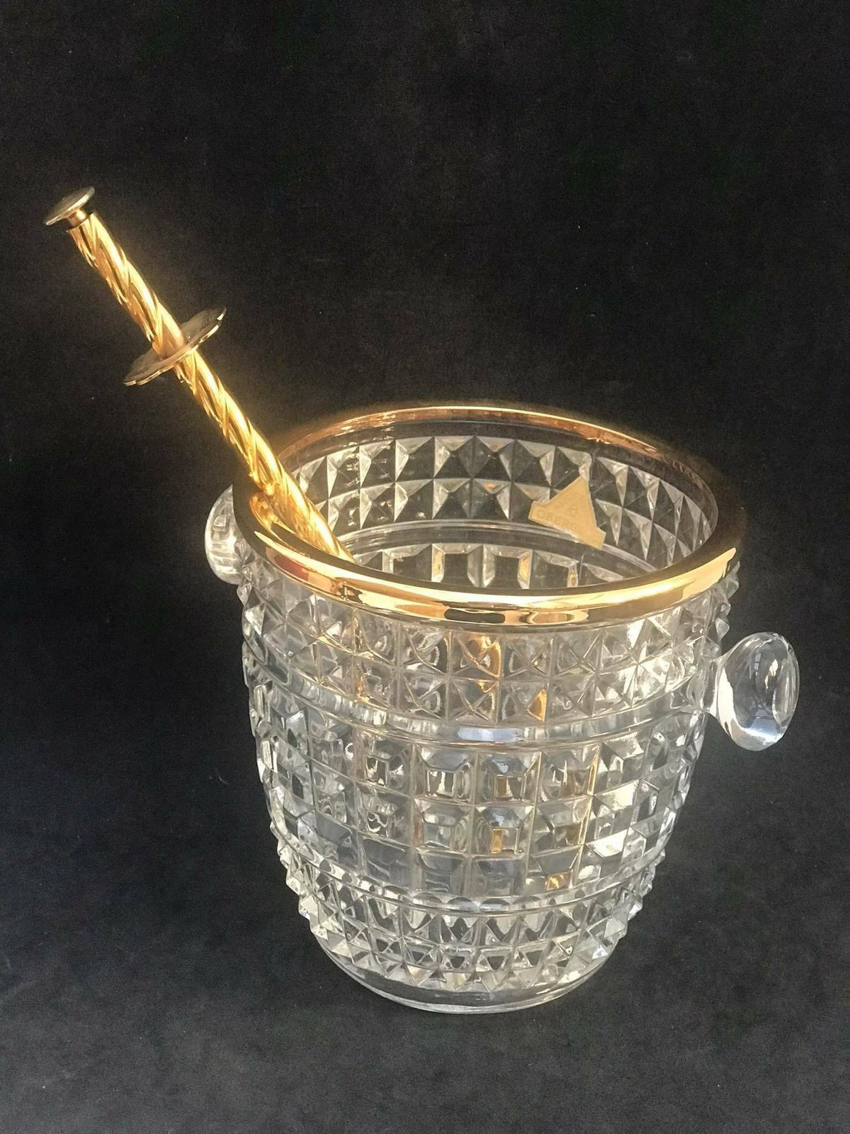 Ice Bucket Heavy Molded Glass With Tongs And Handles Mid Century Austrian Glass Art Oberglas Bar Cart Styling Retro Bar Accessories, Mcm photo buy