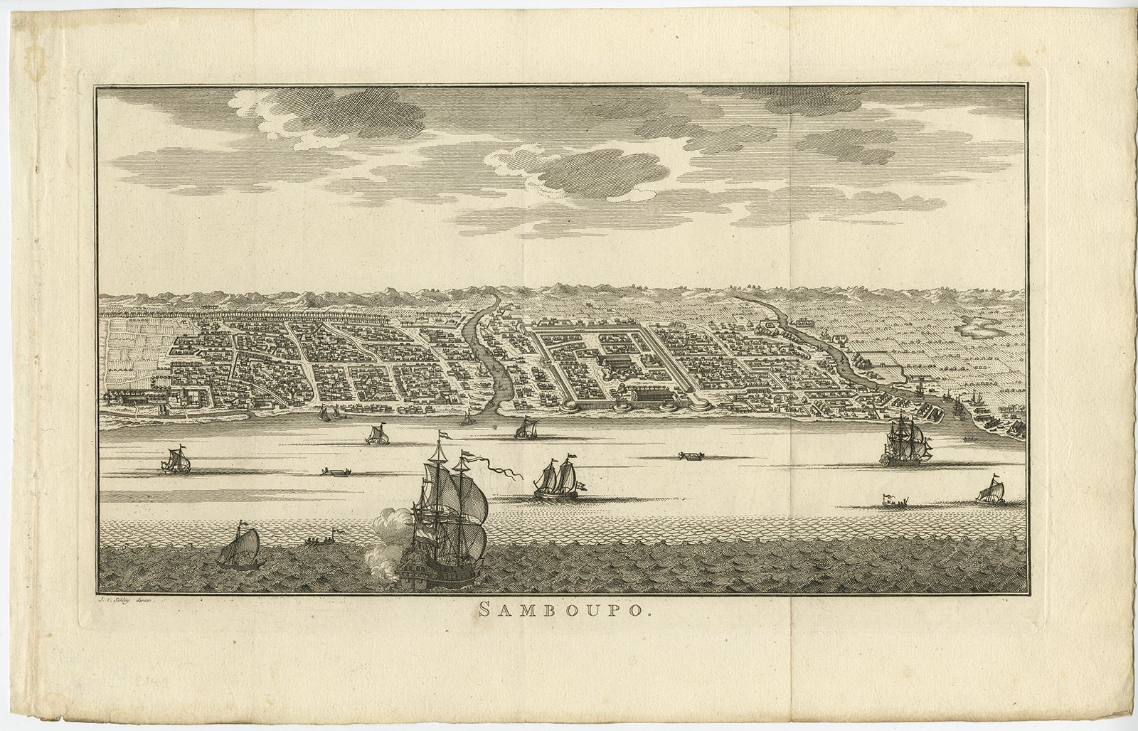 Antique Print Of Samboupo, Sulawesi, Indonesia