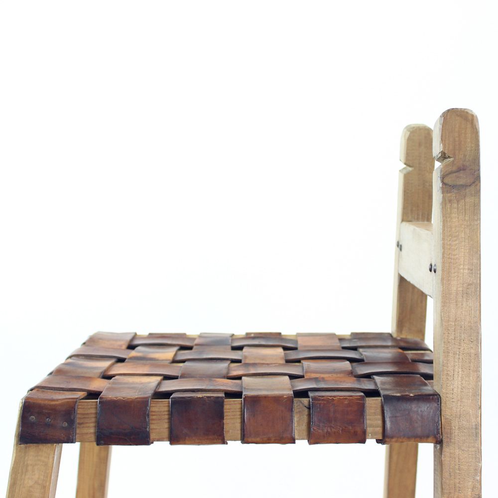 Large Vintage Bar Stool In Wood & Leather, Czechoslovakia 1950s photo 320.0