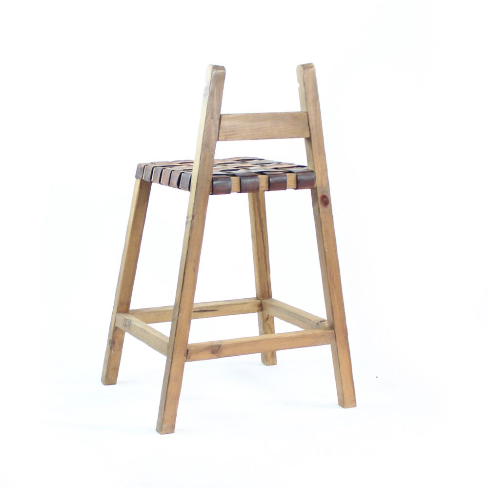 photo furniture Large Vintage Bar Stool In Wood & Leather, Czechoslovakia 1950s