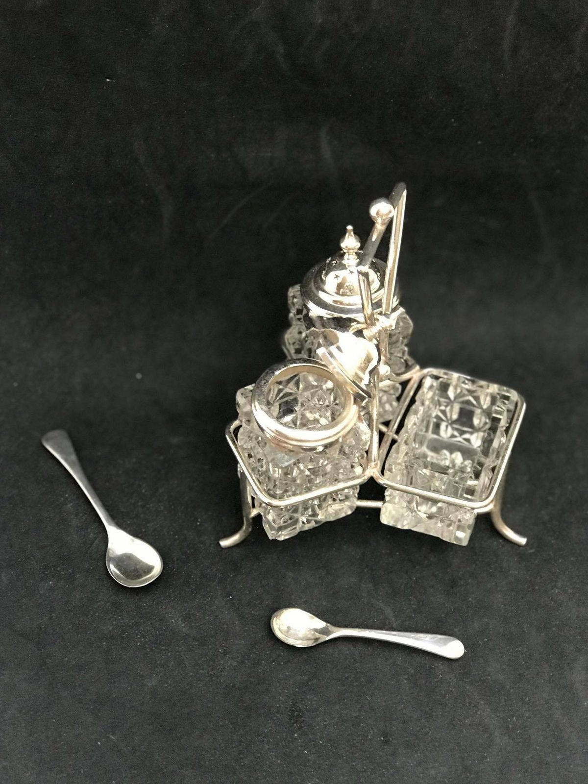 Condiment Cruet Holder Caddy Spice Set Victorian Silver Plated Glass Antique English Tableware Mustard Luxury Wedding Gift photo Home Decor
