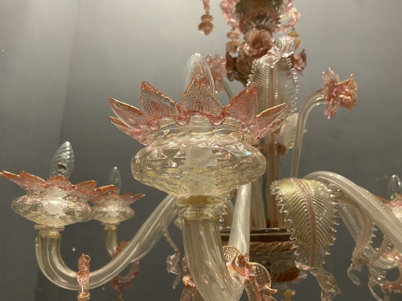 Large Pink Venetian Murano Glass Chandelier 1960’s photo vintage