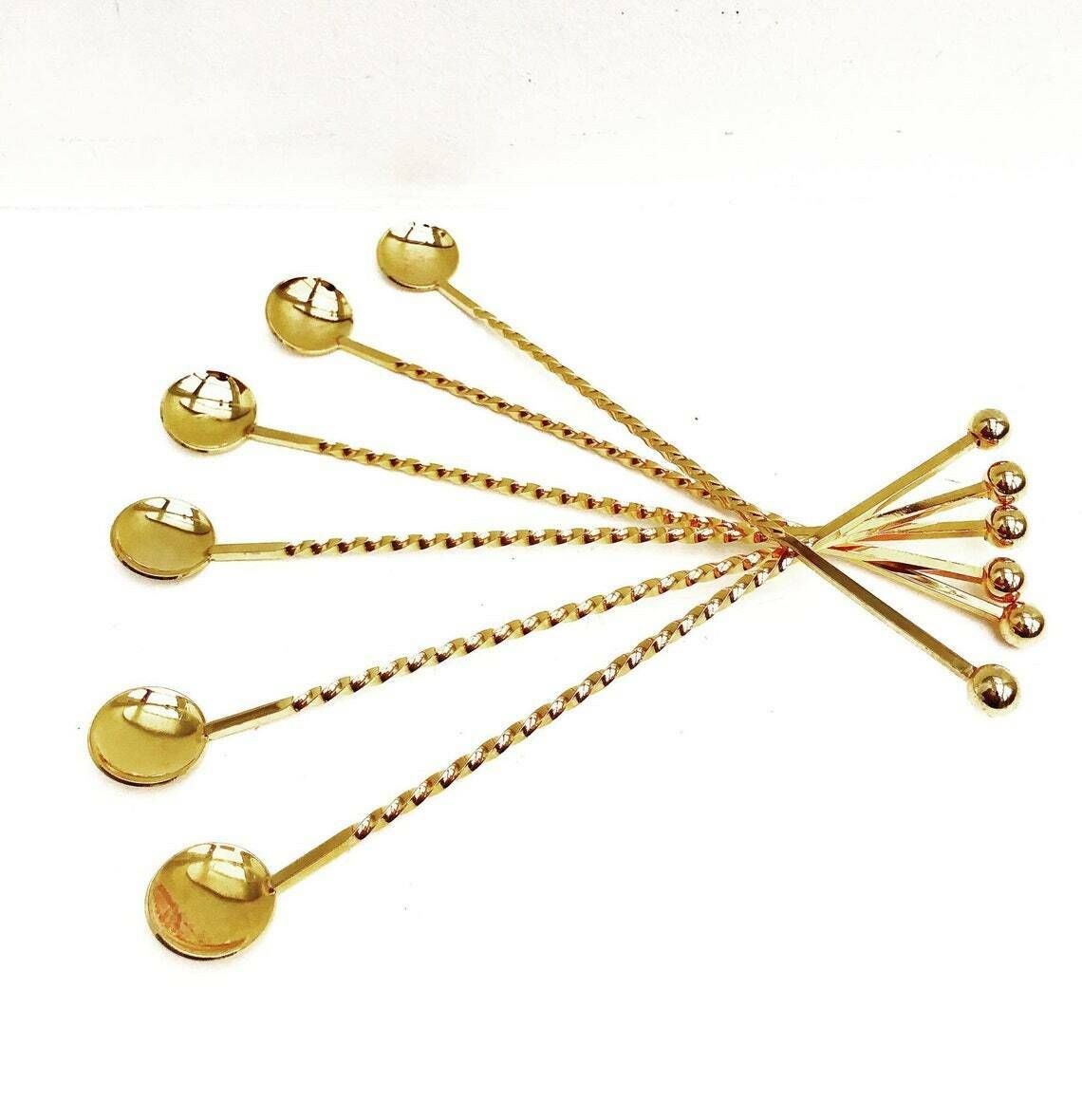 Drink Stirrers Cocktail Champagne Stirrers Whisks Sticks Set Of 6 Gold Plated Spoons Bar Tools Bar Cart Accessories Bartender Mixology