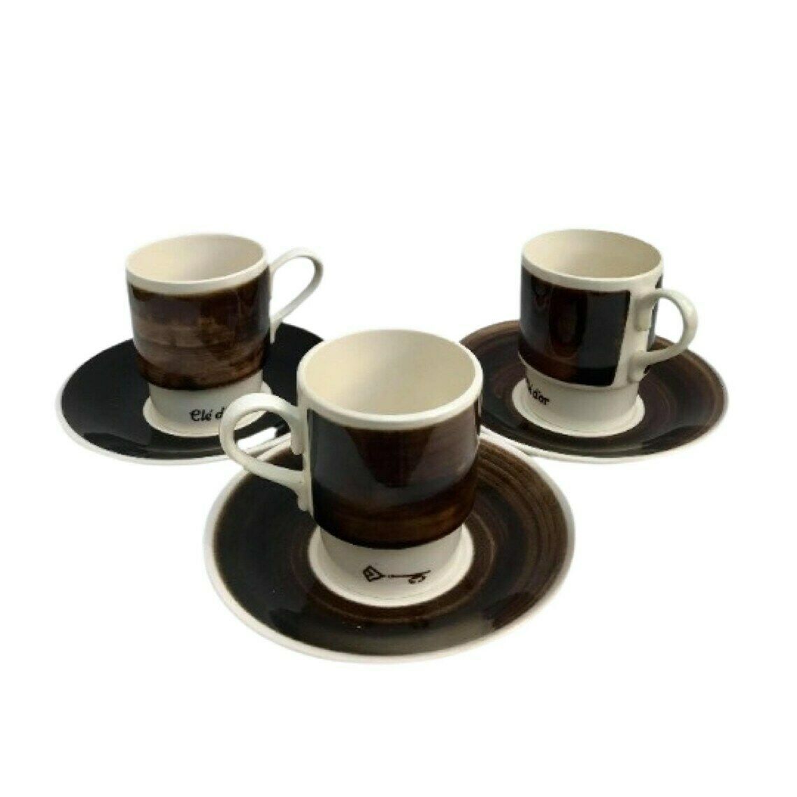 Coffee Cup Set Brown Dutch Vintage Set 3 Stackable Tea Cup And Saucer Clé D'or By Petrus Regout Royal Sphinx Maastricht 60's 70's Espresso photo furniture