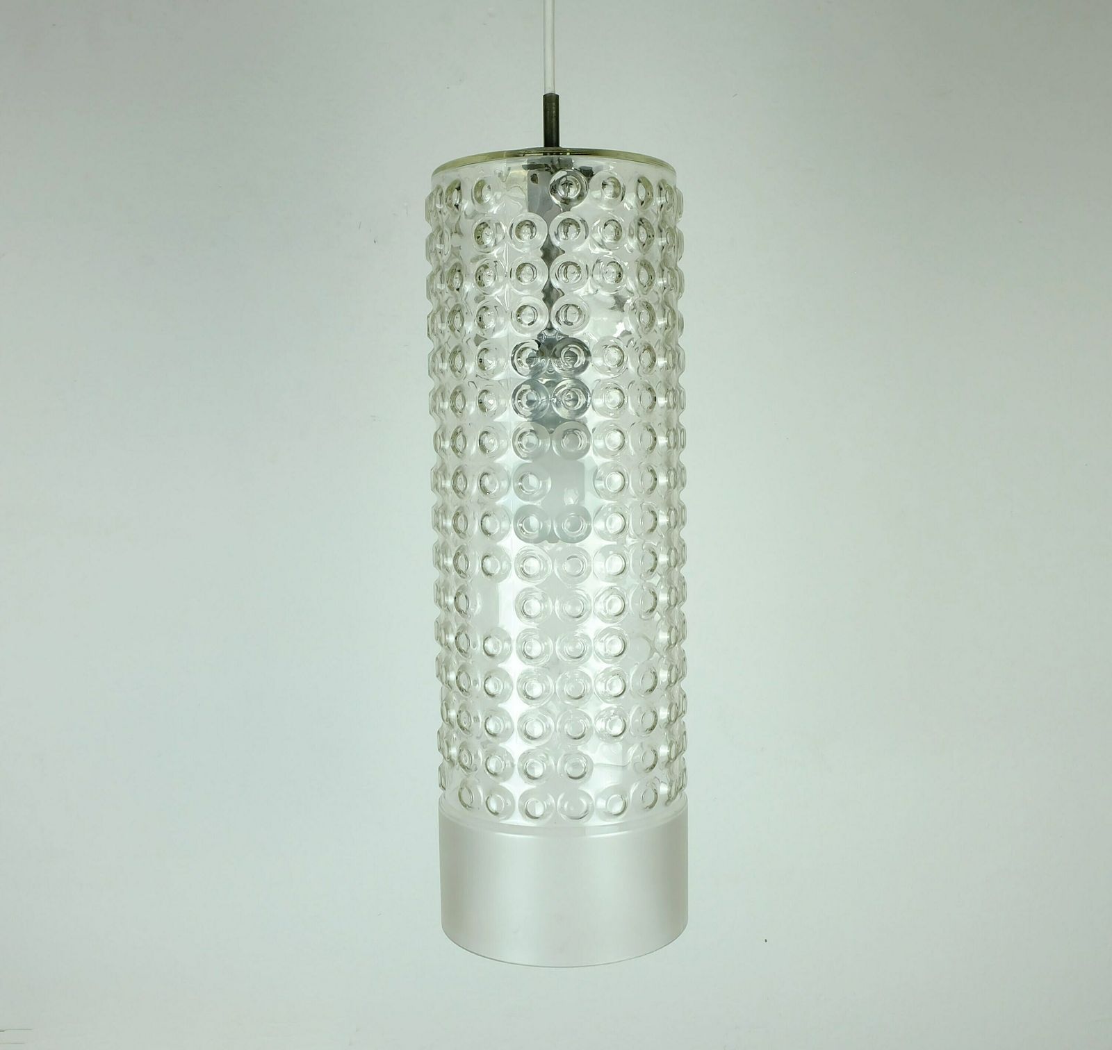 1 Of 2 Huge Cylindrical Staff Lamps Pendant Light Bubble Glass Etched Glass Design Rolf Krueger 1967 photo vintage