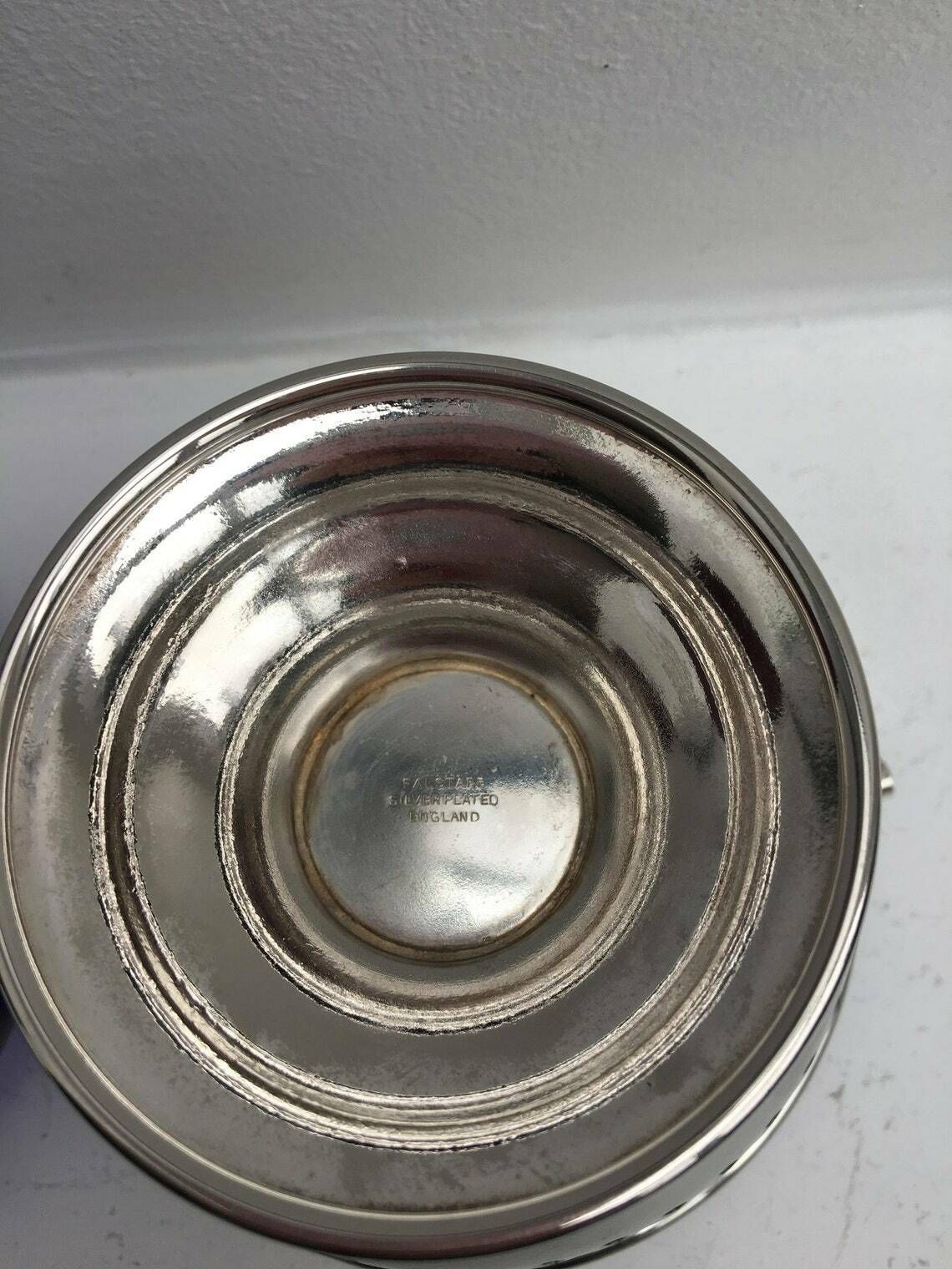 Suikerpot Op Voetstuk Met Bonbonschaal – Falstaff, Verzilverd, Engeland, Kobaltblauw Glazen Inzet Met Handvat, Jaren 1940 photo vintage