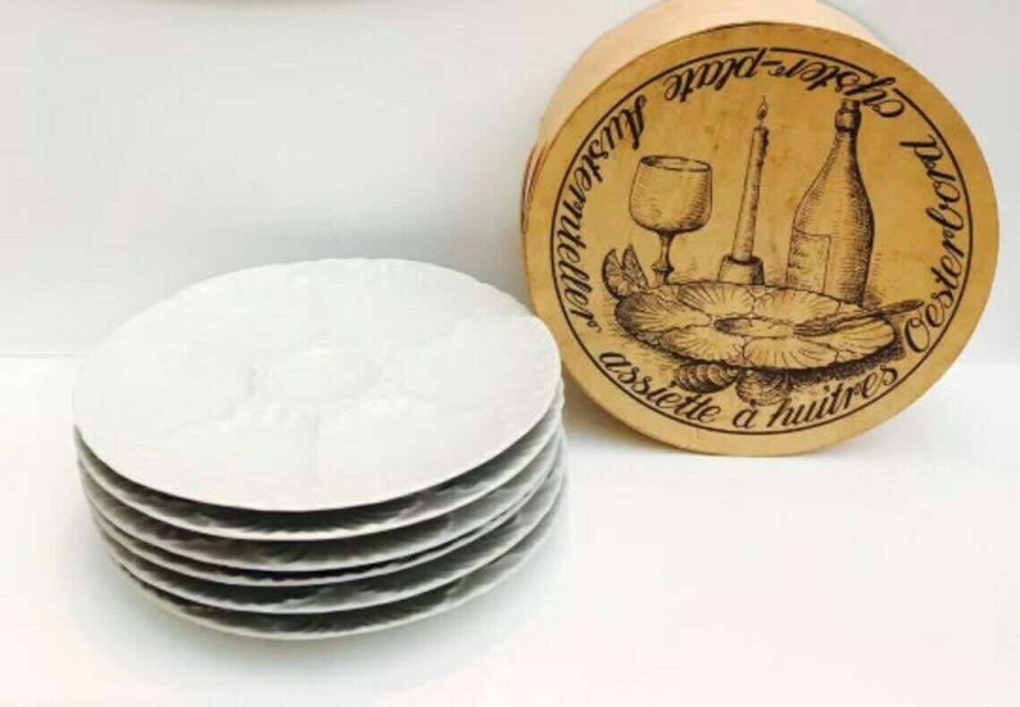 Porcelain Oyster Plates 5 From The 1970s Made By Bareuther Bavaria Waldsassen Germany.Oyster Dish, Diner Table, Party Table, Wedding Gift. photo buy