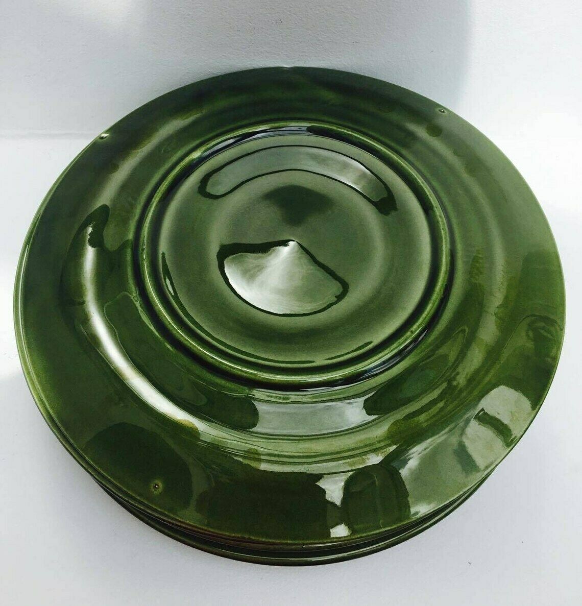 photo for sale 9 Vintage Green Oyster Plates, Niderviller Faience 50s, Oyster Plate, Oyster Dish, Collector Oyster Collection Wedding Gift Mid Century