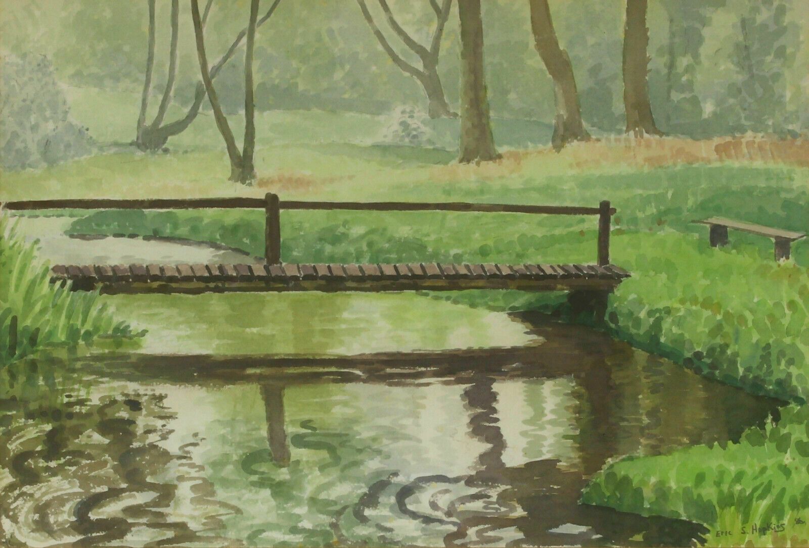Watercolour By Eric S. Hopkins. A Norfolk Footbridge   River Bure photo furniture