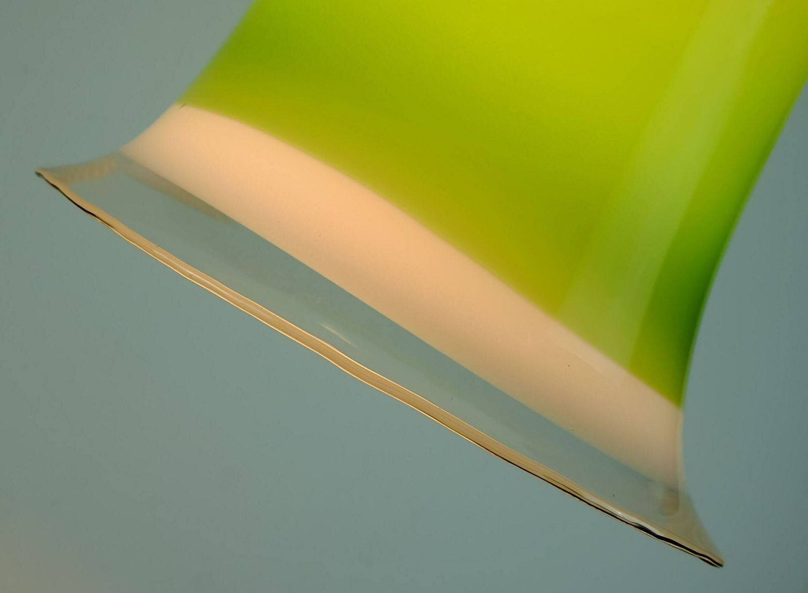 Mid Century Pendant Light Peill & Putzler 1970s Green White And Clear Glass Shade Model Ah 191 photo for sale