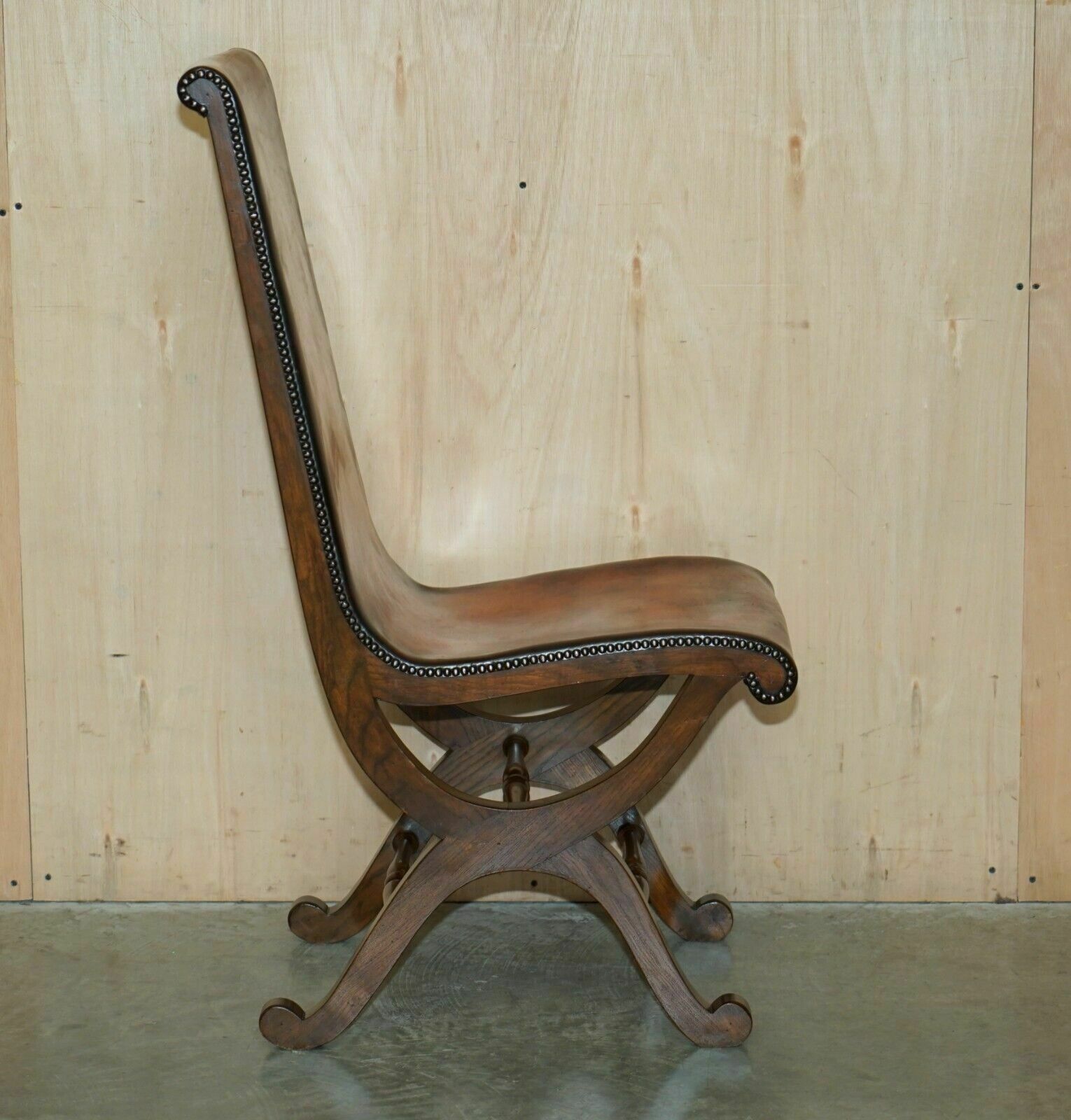photo buy Six Restored Brown Leather And Oak Spanish Pierre Lottier Alamazan Dining Chairs 6