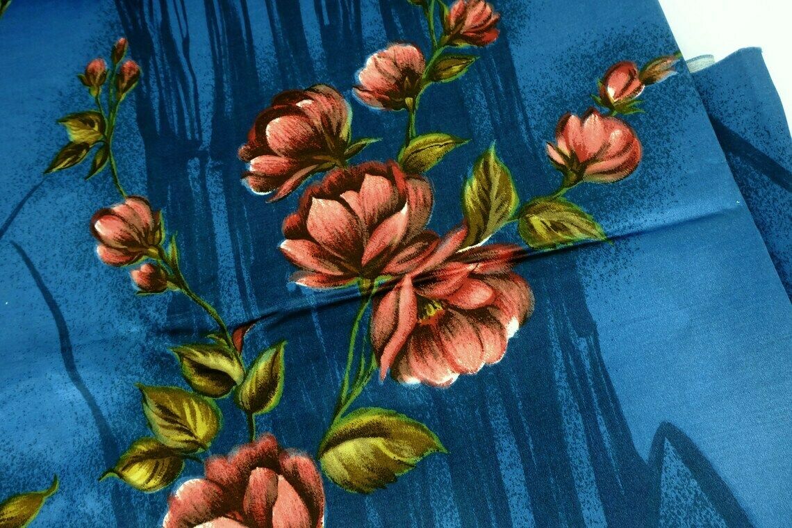 Beautiful 1950s Fabric Curtain Fabric Satin With Floral Pattern 2 Panels Of 94 1/2" X 47 1/4" photo furniture