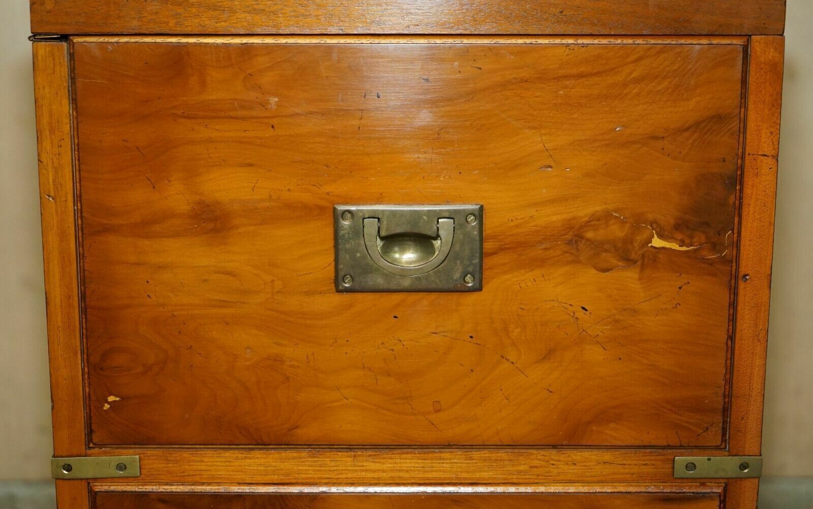 Burr Yew & Elm Wood Military Campaign Drinks Cabinet Hidden Inside A Side Table photo Furniture