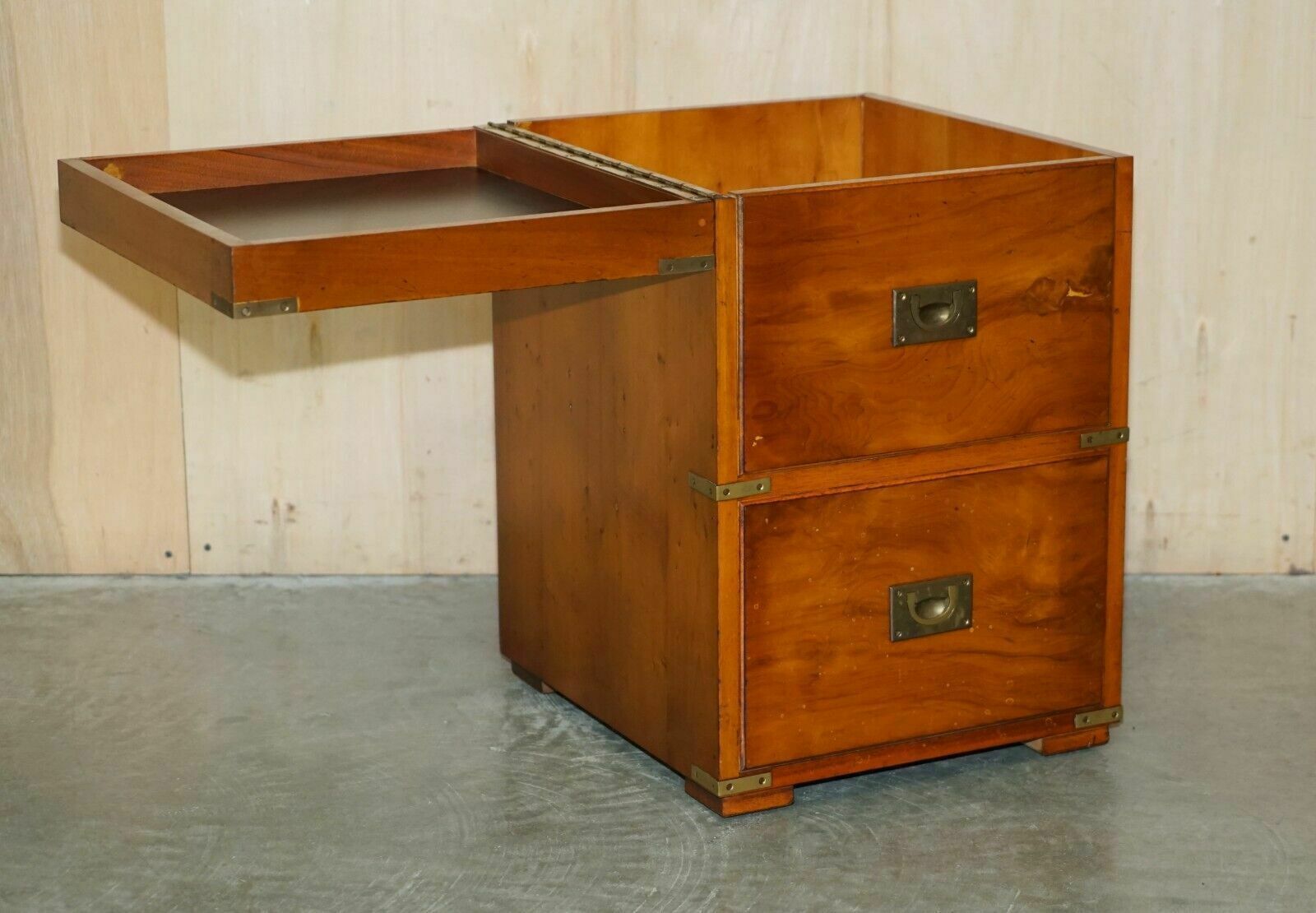 Furniture Burr Yew & Elm Wood Military Campaign Drinks Cabinet Hidden Inside A Side Table photo