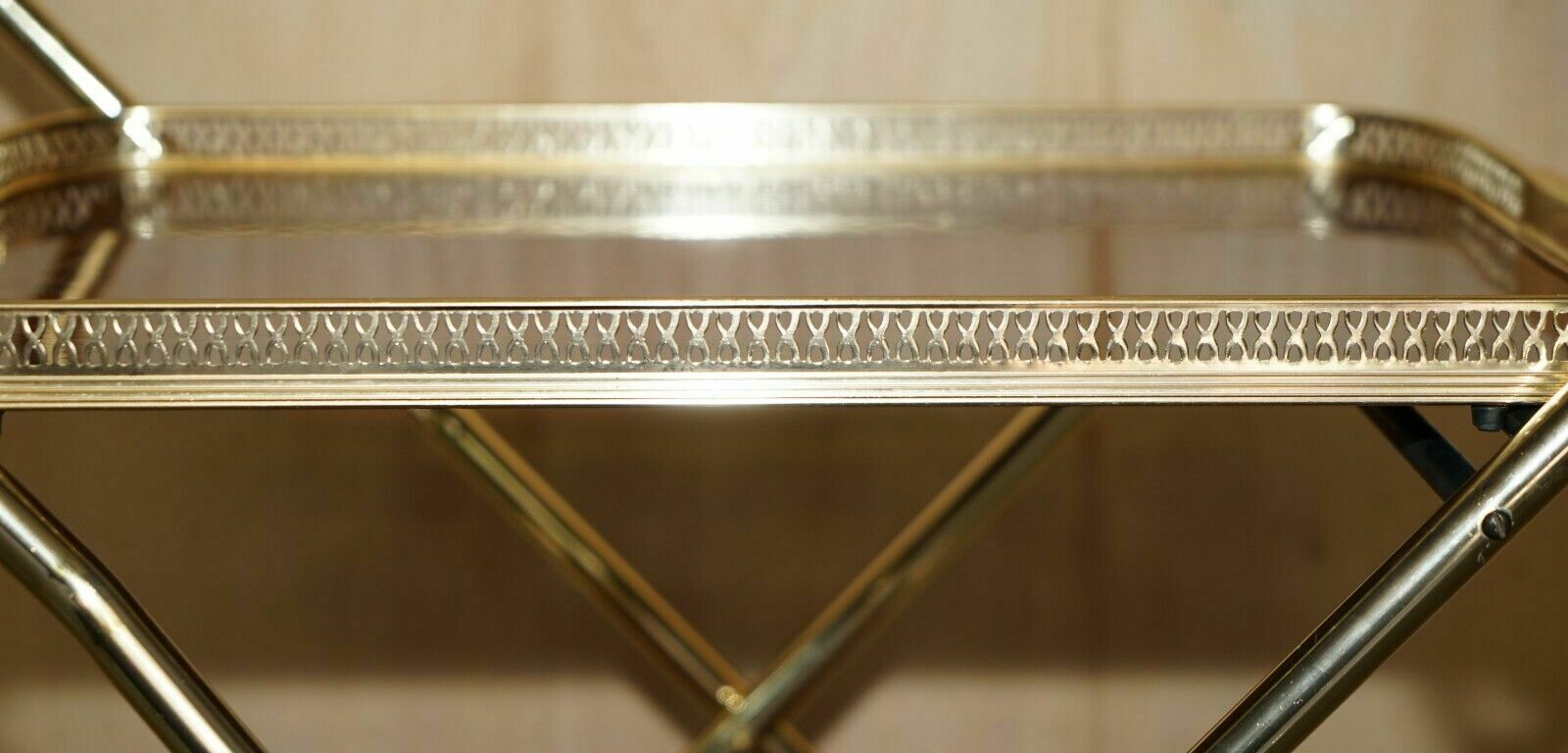 Mid Century Folding Rosewood Brass 1950's Drinks Trolley With Removable Trays photo vinterior