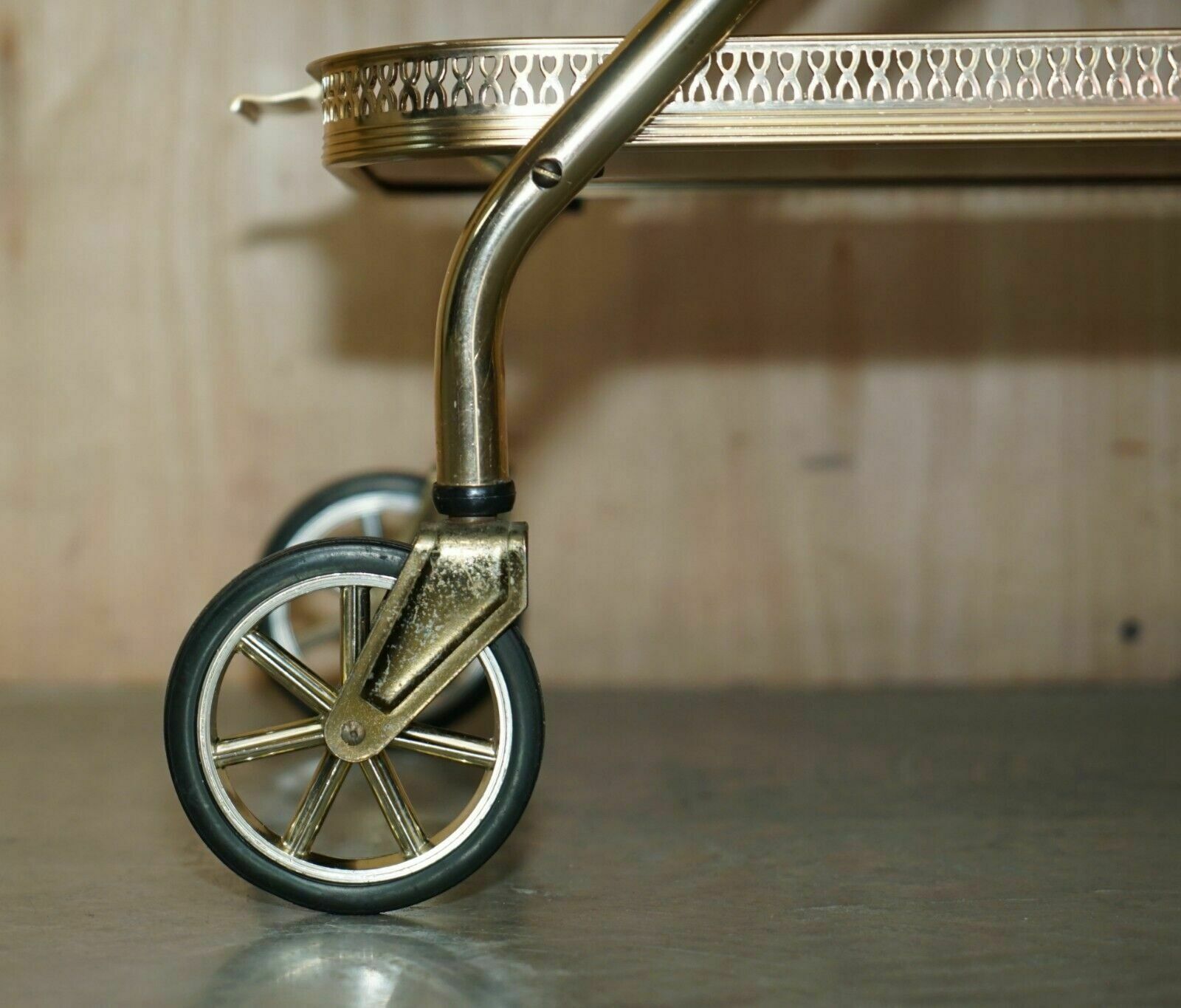 Furniture Mid Century Folding Rosewood Brass 1950's Drinks Trolley With Removable Trays photo