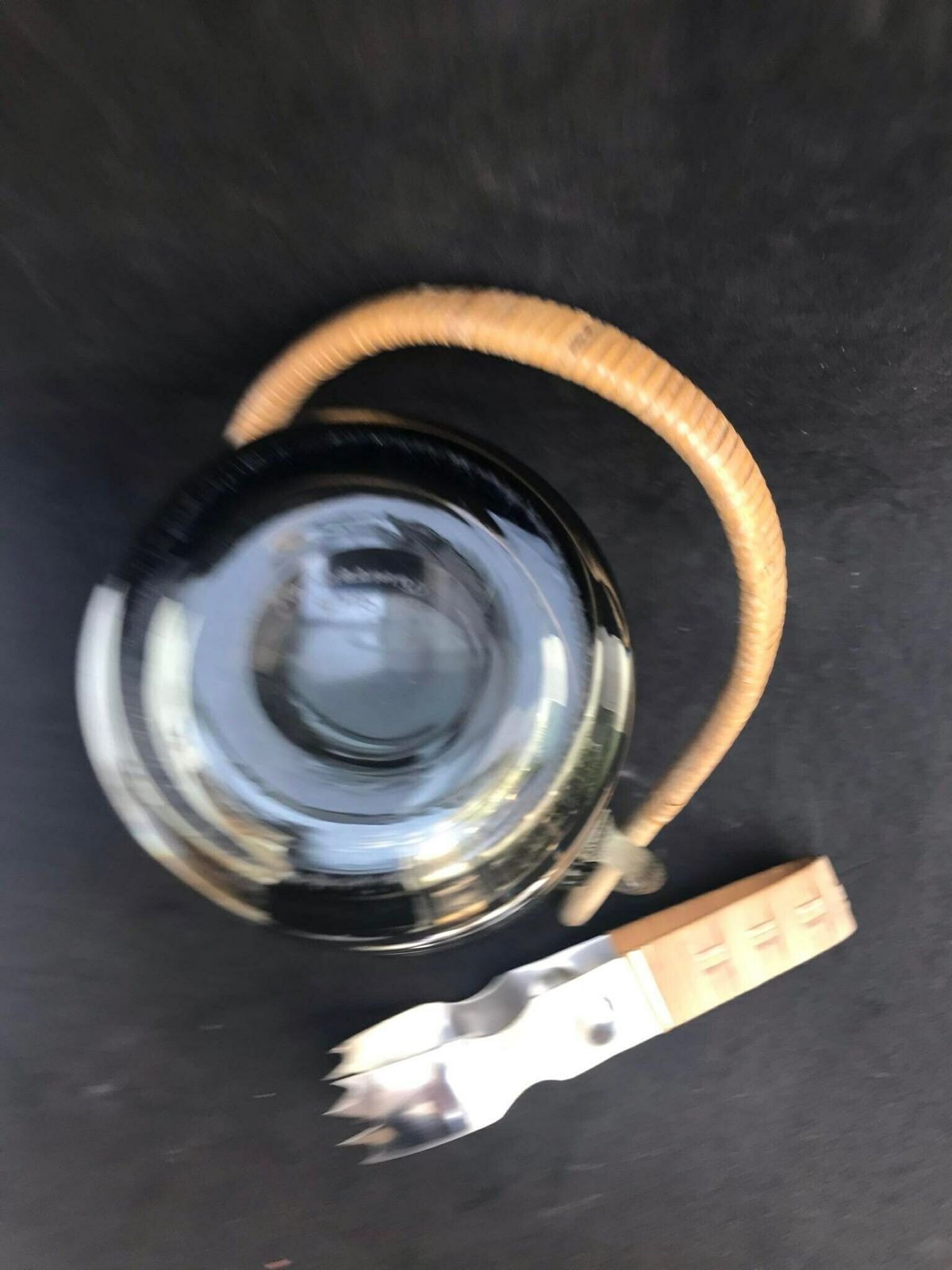 Holmegaard Glass Ice Bucket And Tongs Rattan Jacob E Bang Smoked Glass Boho Chic Bar Decor Danish Design Art Glass Denmark Mid Century Bar photo 322.0