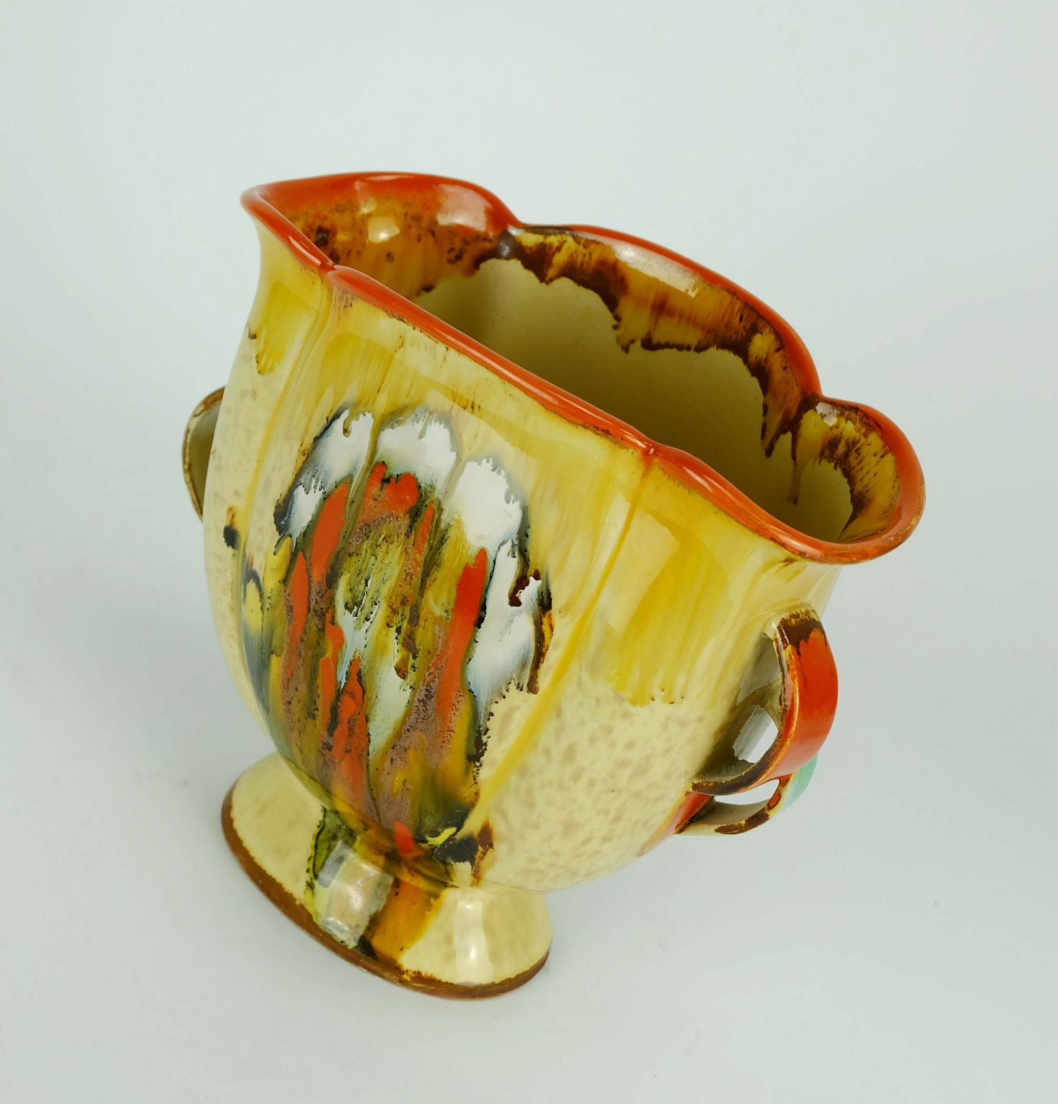Beautiful Art Déco Vase 1930s Ceramic Dumler Breiden Drip Glaze Double Handle photo Home Decor