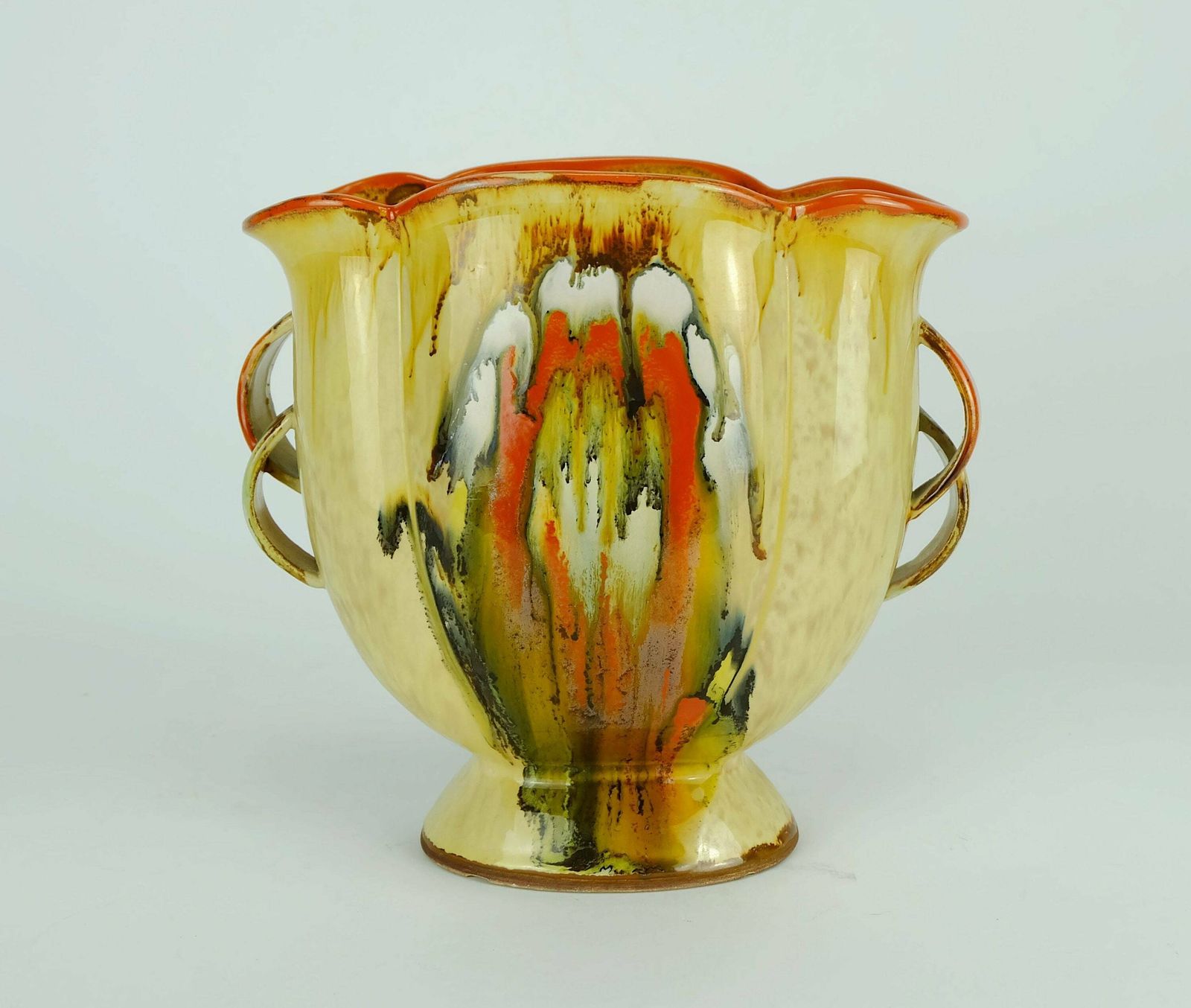 Beautiful Art Déco Vase 1930s Ceramic Dumler Breiden Drip Glaze Double Handle photo vintage