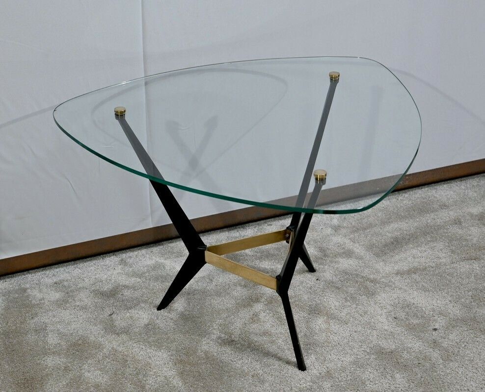 Small Glass And Metal Coffee Table – 1980s