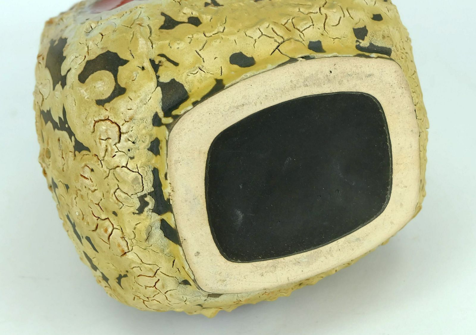 photo for sale Mid Century Fat Lava Vase Es Keramik Wgp Brown Beige Glaze Red Leaf Pattern