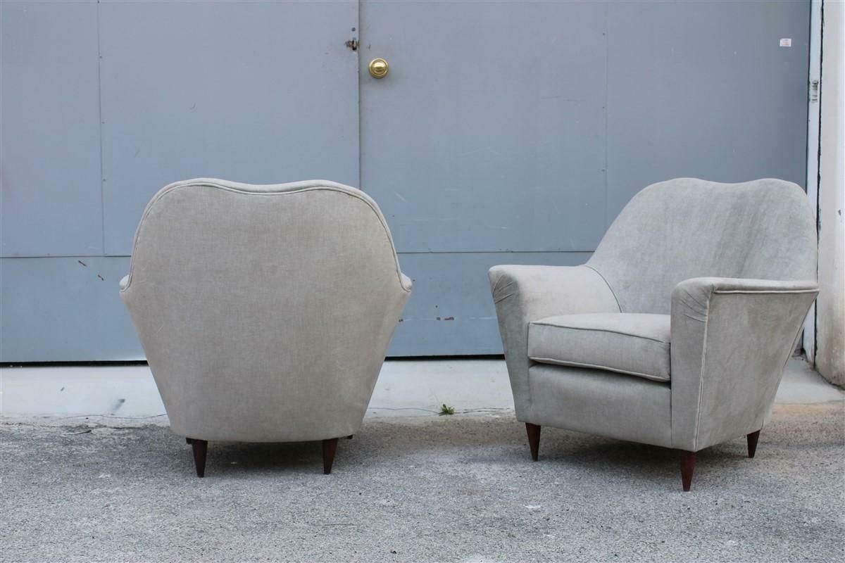 Pair Of Midcentury Italian Armchairs In Ico Parisi Style Gray Velvet photo buy
