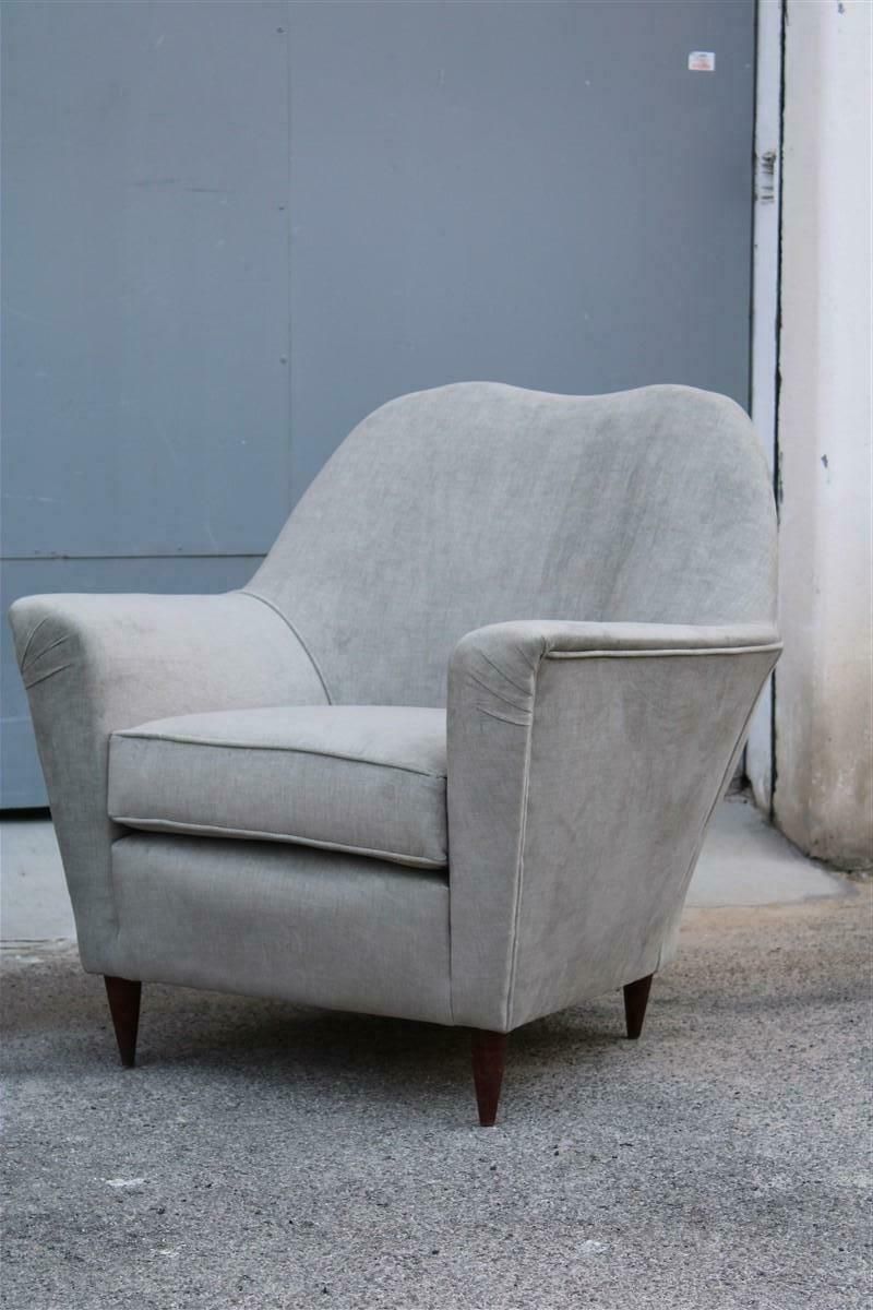 Pair Of Midcentury Italian Armchairs In Ico Parisi Style Gray Velvet photo vintage