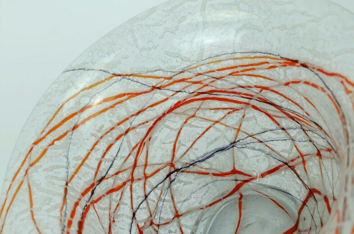 Loetz Klostermühle Art Deco Glass Vase Or Bowl 1930s Orange Red Purple White photo vinterior