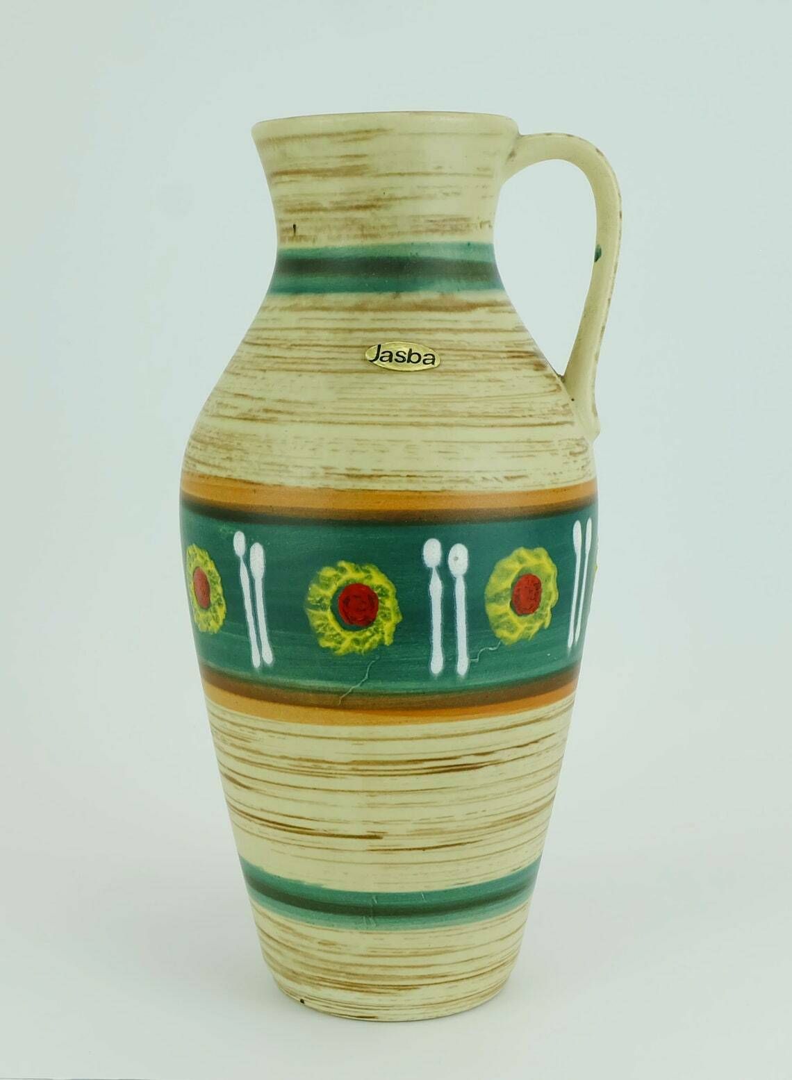 Jasba Mid Century Vase 1950s Abstract Pattern And Stripes Model 233/30 photo 68.5525