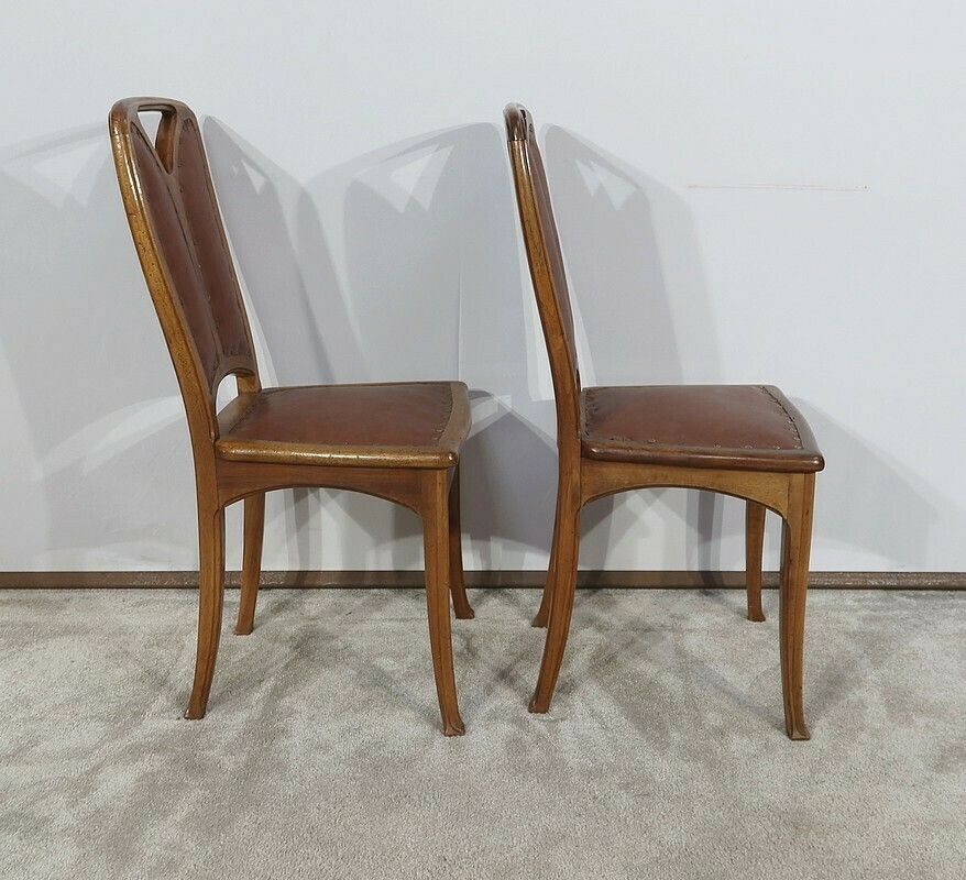 Pair Of Walnut Chairs, School Of Nancy, Art Nouveau, 1900 photo Furniture