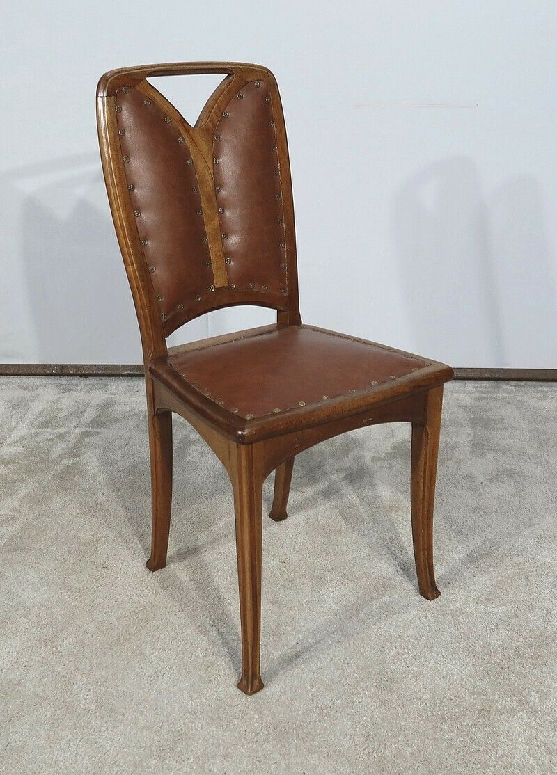 Pair Of Walnut Chairs, School Of Nancy, Art Nouveau, 1900 photo buy