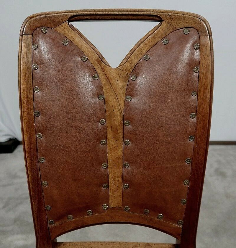 Pair Of Walnut Chairs, School Of Nancy, Art Nouveau, 1900 photo vintage
