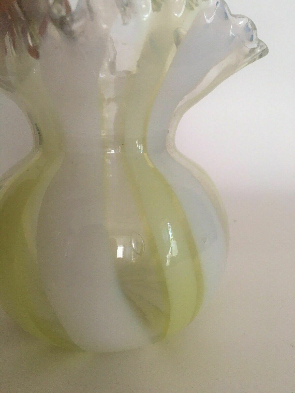 Victorian Vaseline Glass Vase Frill Rim Candy Stripe Antique Art Glass photo buy