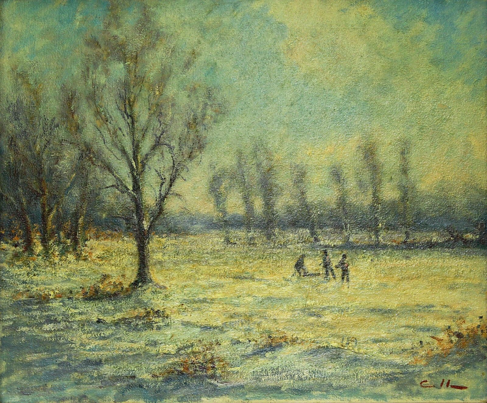 Oil On Canvas By Harold Edward Collin. Snow On The Common, Dunston, Norfolk photo furniture