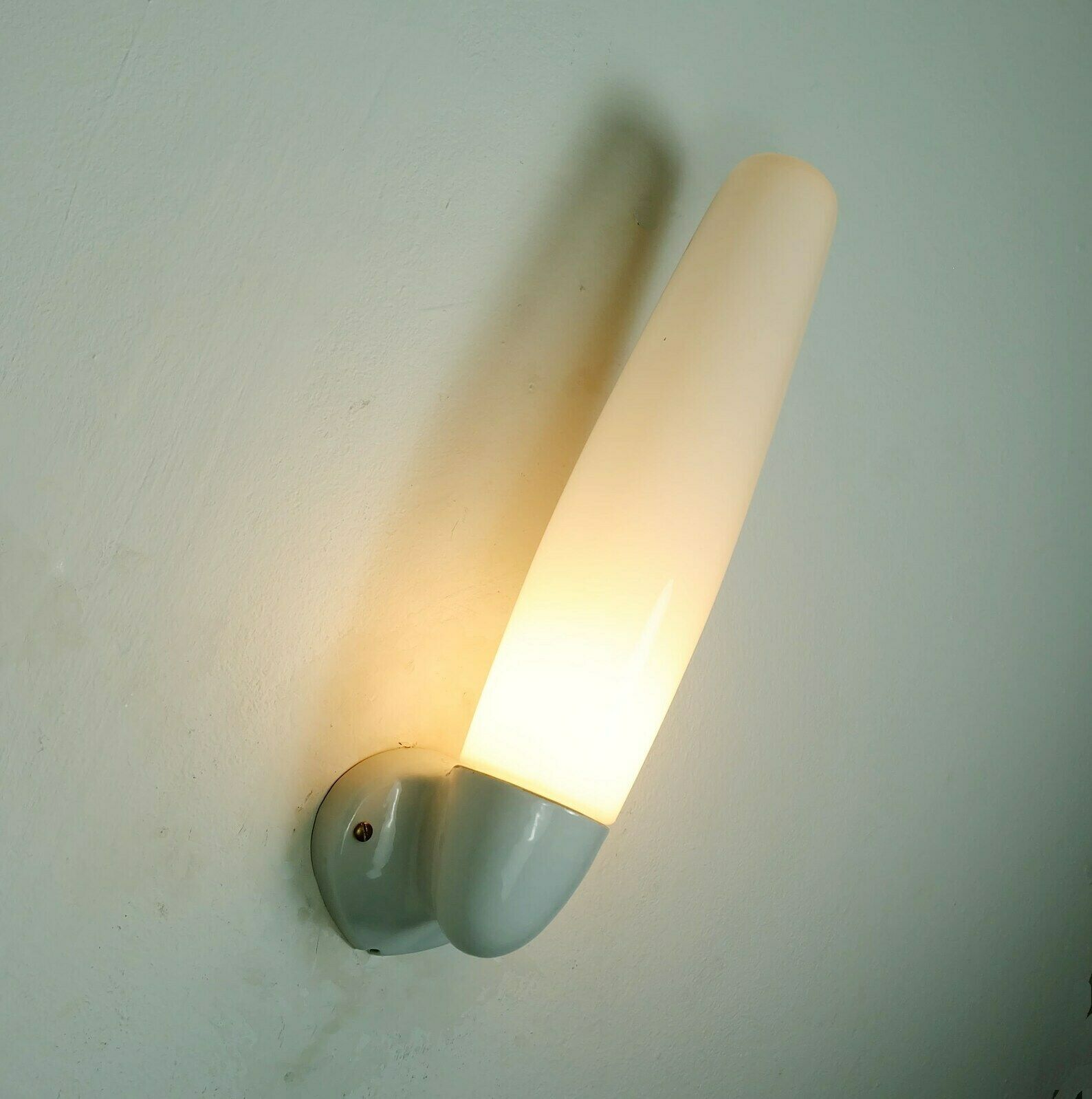 Wilhelm Wagenfeld Sconce Ceramic And Opaline Glass 1955 Bathroom Lamp photo for sale