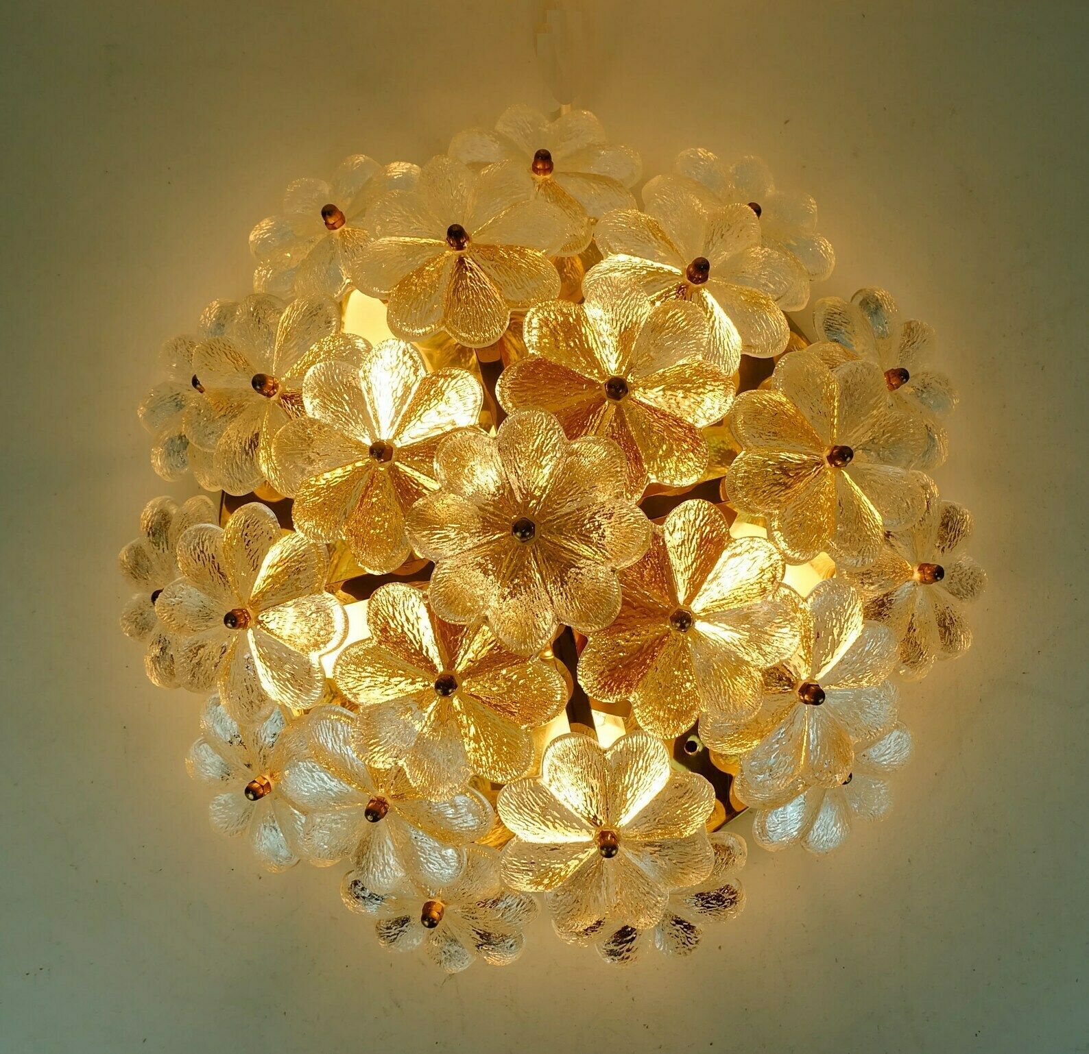 Mid Century Glass Blossoms Ceiling Fixture 1960s Ernst Palme Glass Brass photo vinterior