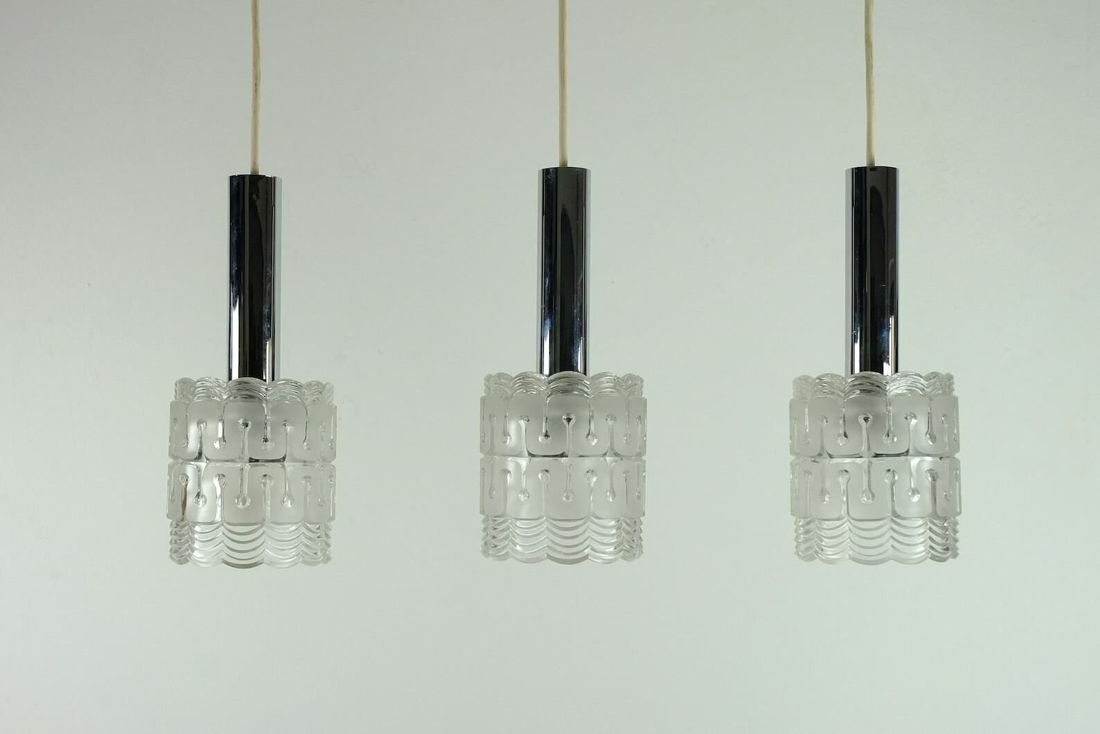 Mid Century Modern 3 Light Pendant Lamp Glass And Chrome Hillebrand