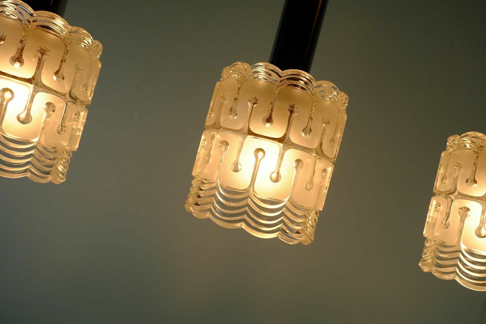 Mid Century Modern 3 Light Pendant Lamp Glass And Chrome Hillebrand photo furniture