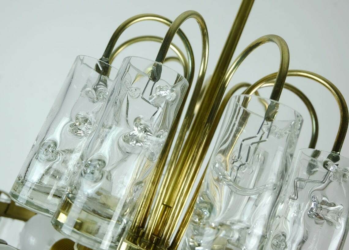 4 Tier Doria Mid Century Chandelier With 62 Glass Tubes Ice Glass Structured Glass 60s Hanging Lamp photo furniture