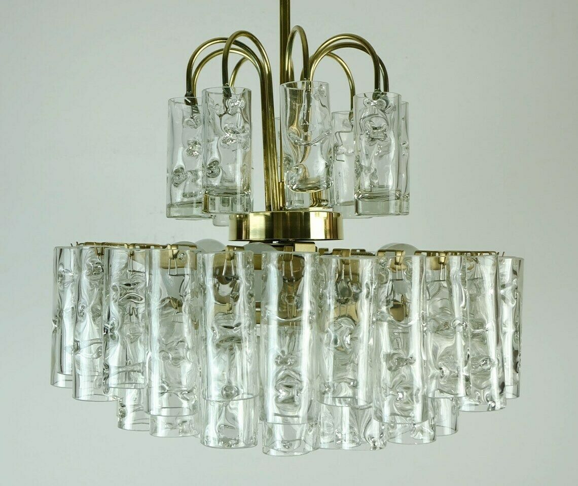 4 Tier Doria Mid Century Chandelier With 62 Glass Tubes Ice Glass Structured Glass 60s Hanging Lamp photo buy
