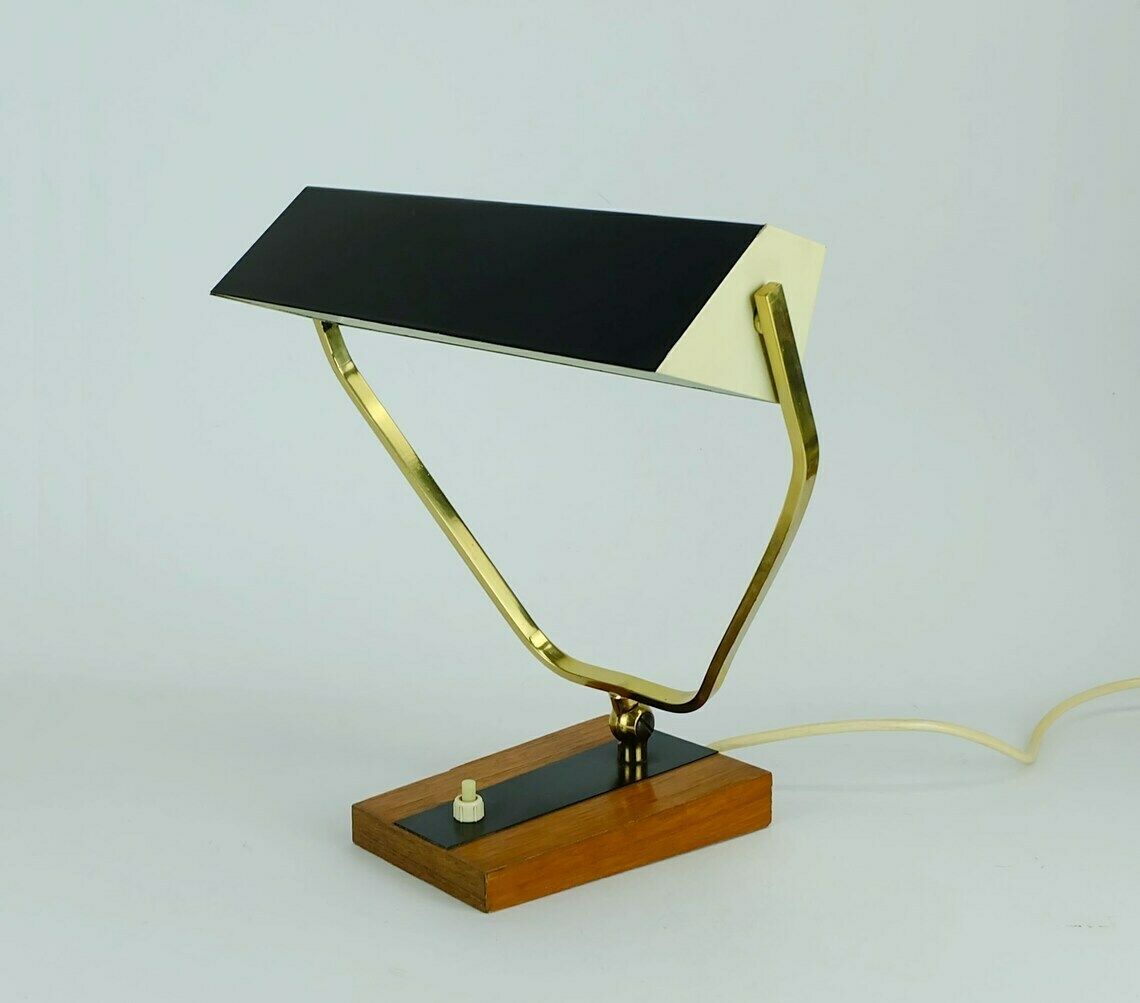 Rare Kaiser Mid Century Desk Lamp Table Lamp Metal Brass Teakwood 1960s