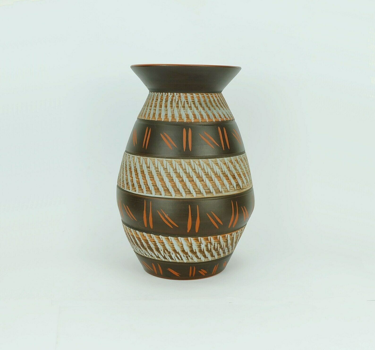 1950's Akru Keramik Mid Century Vase Sgraffito Decor Model 10 30