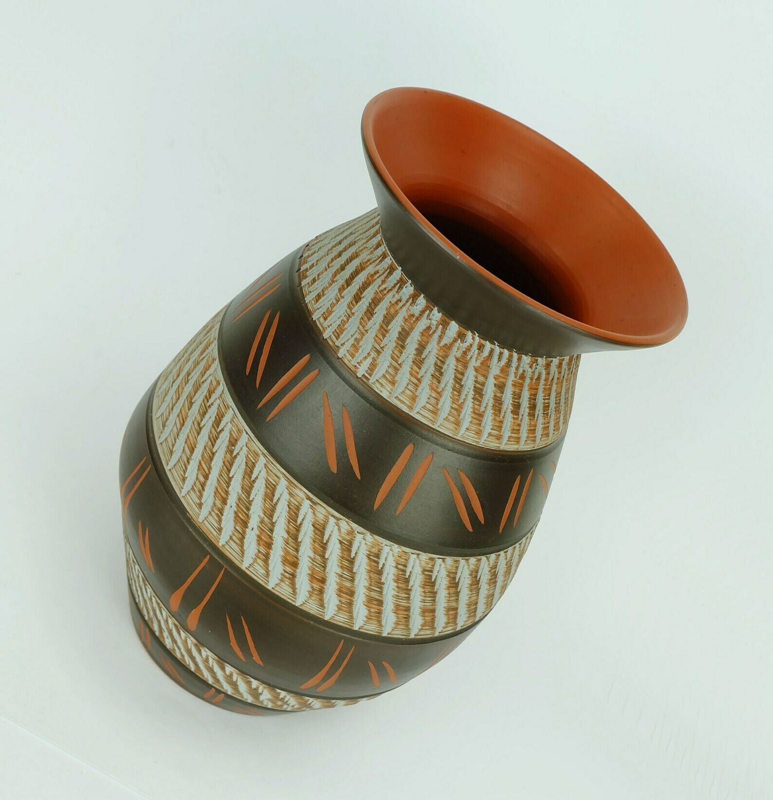 1950's Akru Keramik Mid Century Vase Sgraffito Decor Model 10 30 photo Home Decor
