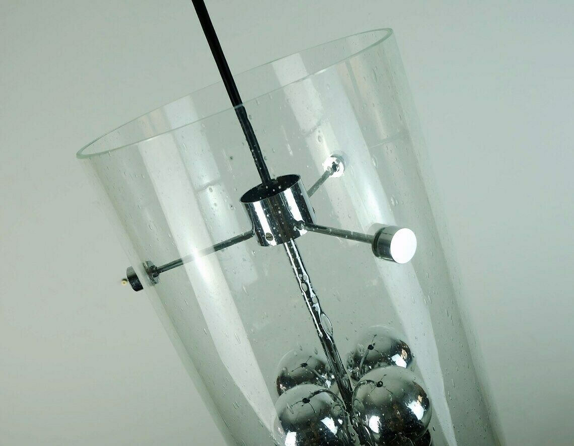 Huge Glashuette Limburg Pendant Light Cylindrical Bubble Glass Shade And Chrome 1970s Model 4399 photo 771.8205