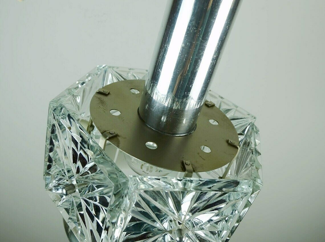No. 2 Of 2: Elegant Mid Century Pendant Light Crystal Glass And Metal 6 Glass Prisms 1960s photo for sale
