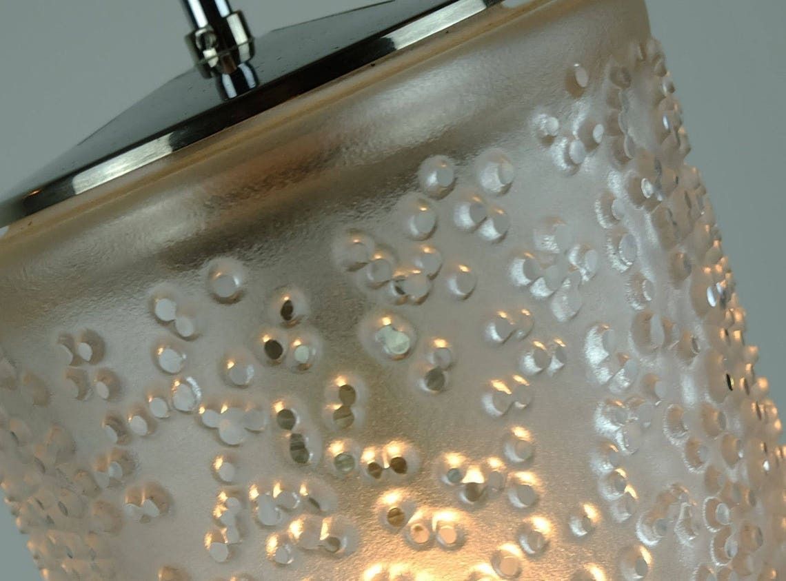 Vintage Peill & Putzler Pendant Lamp Textured Glass Etched Glass 60s 70s photo buy